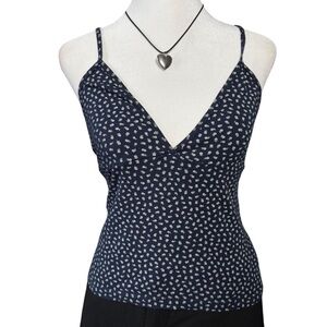 Brandy Melville Navy and White Floral Tank Top